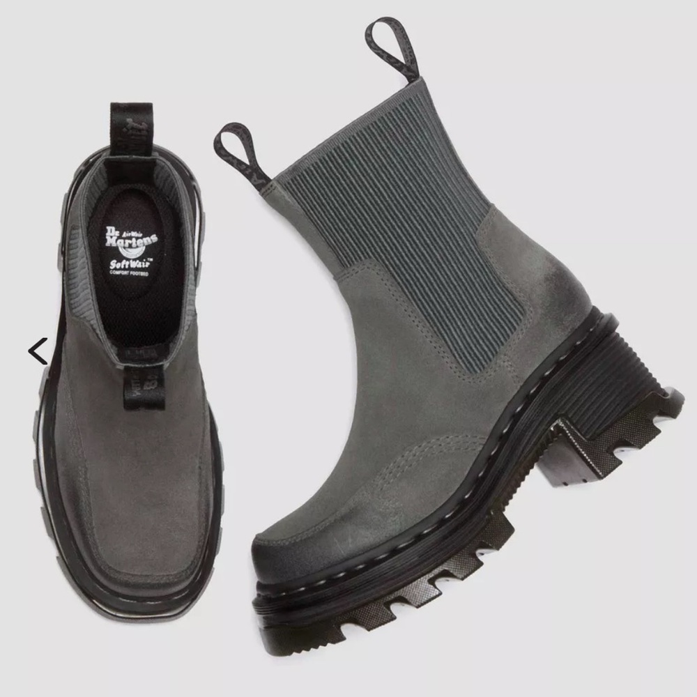 Dr Martens Corran Chelsea Waxy Suede Heeled Boots in Gunmetal